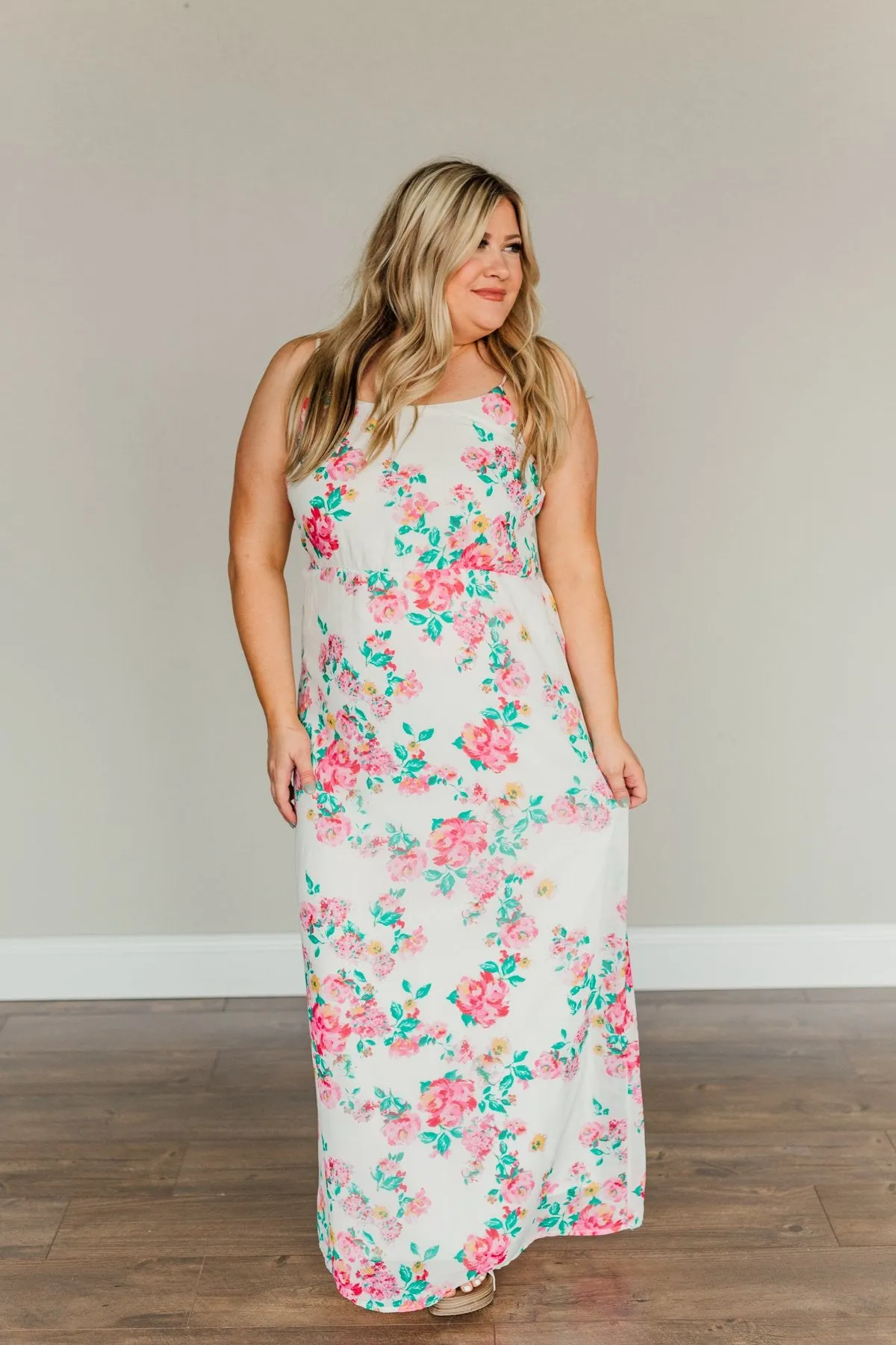 Committing To Forever Floral Maxi Dress- Ivory & Pink