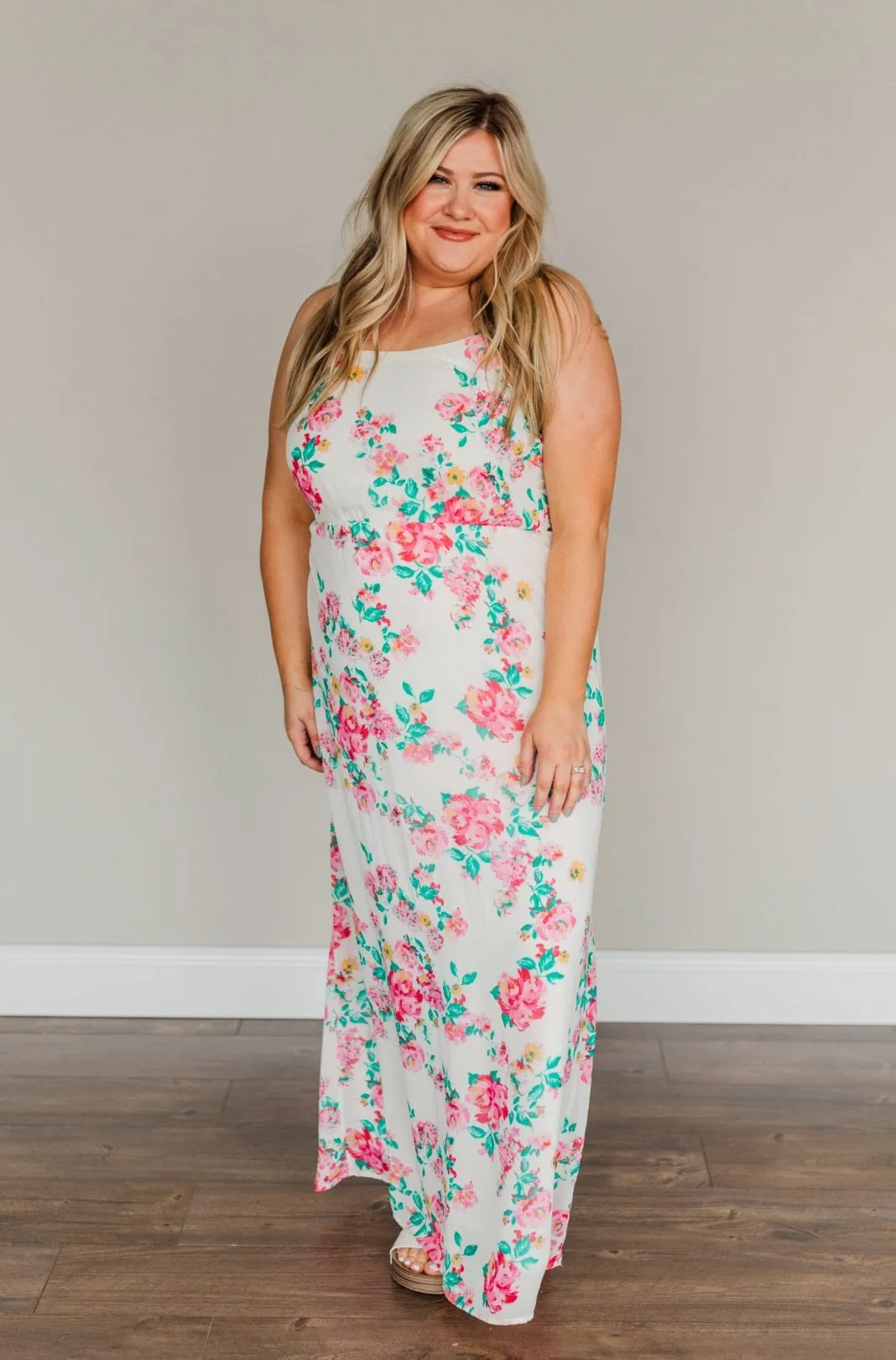 Committing To Forever Floral Maxi Dress- Ivory & Pink