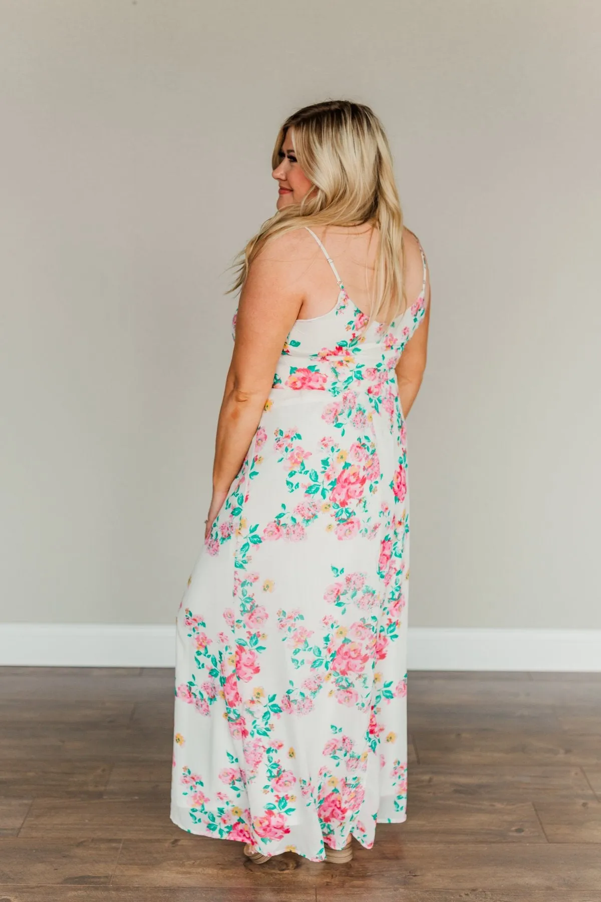Committing To Forever Floral Maxi Dress- Ivory & Pink