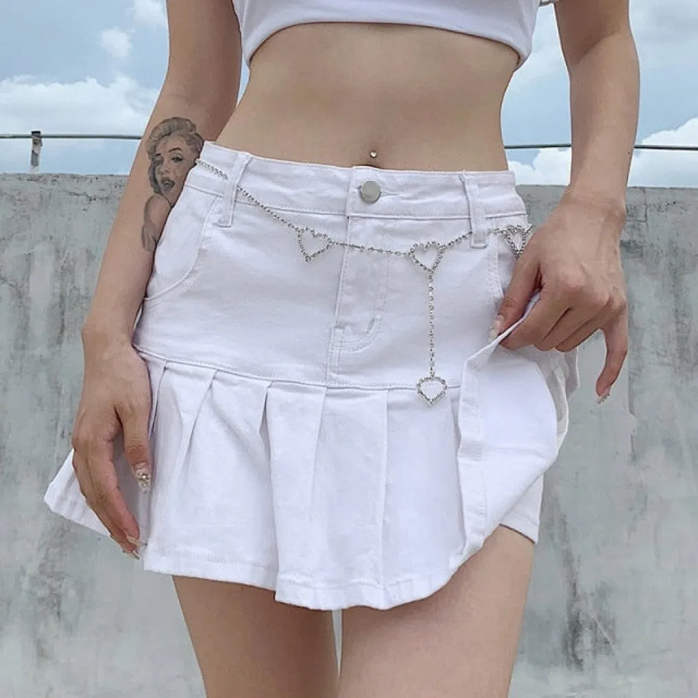 ContiNent 33 Denim Mini Pleated Skirt Ladies Summer High Waist Jeans Shorts Skirts Women Ruffles Fashion Korean