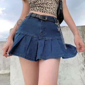 ContiNent 33 Denim Mini Pleated Skirt Ladies Summer High Waist Jeans Shorts Skirts Women Ruffles Fashion Korean