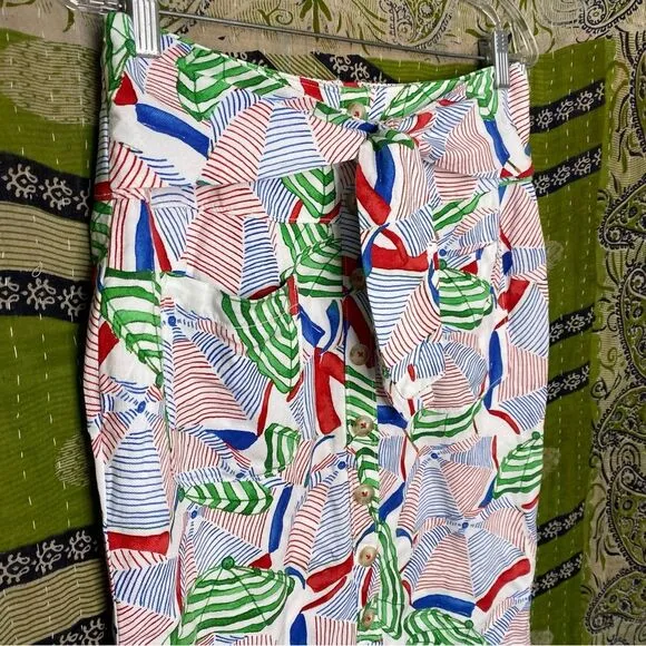 Conversations x Anthropologie Umbrella Linen Blend Pencil Skirt Size 6