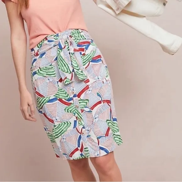 Conversations x Anthropologie Umbrella Linen Blend Pencil Skirt Size 6