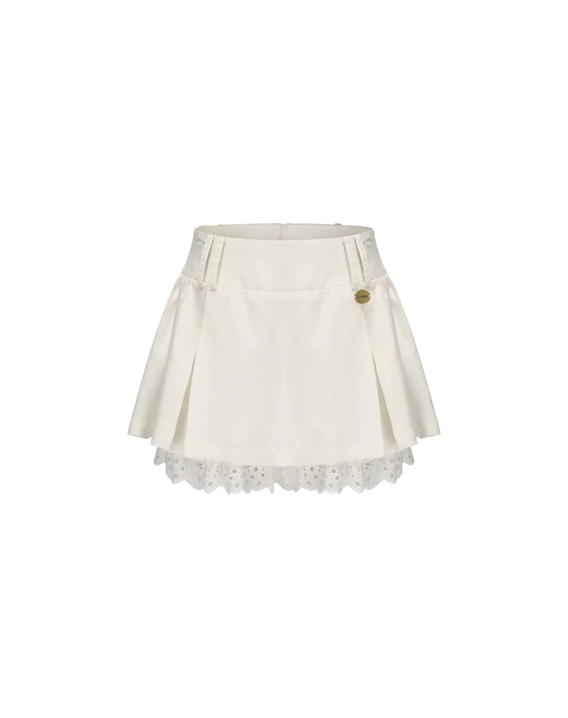 Cotton-Linen Lace Hem Pleated Skirt
