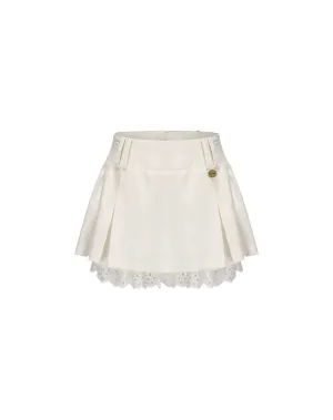 Cotton-Linen Lace Hem Pleated Skirt