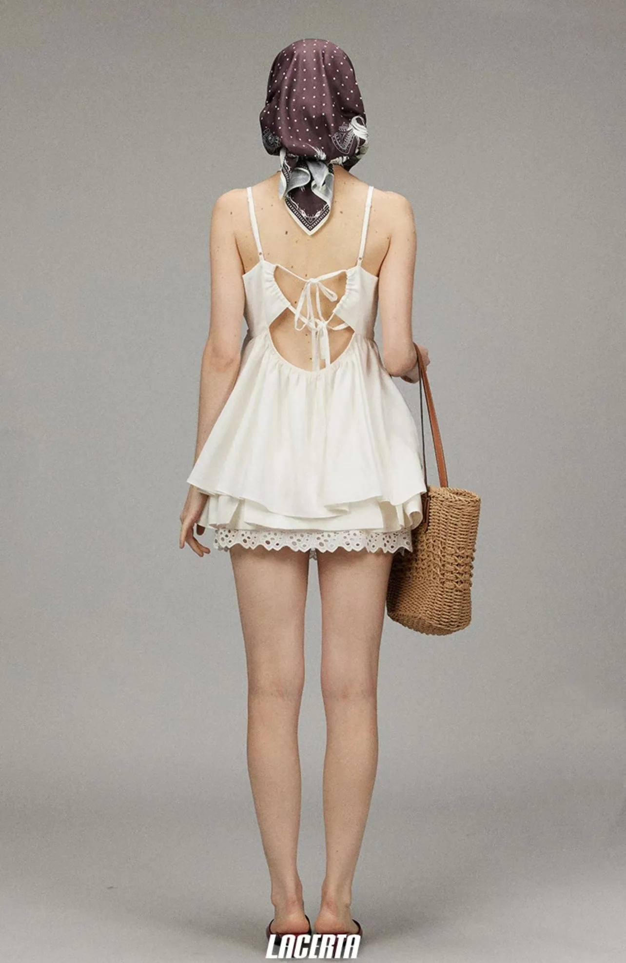 Cotton-Linen Lace Hem Pleated Skirt