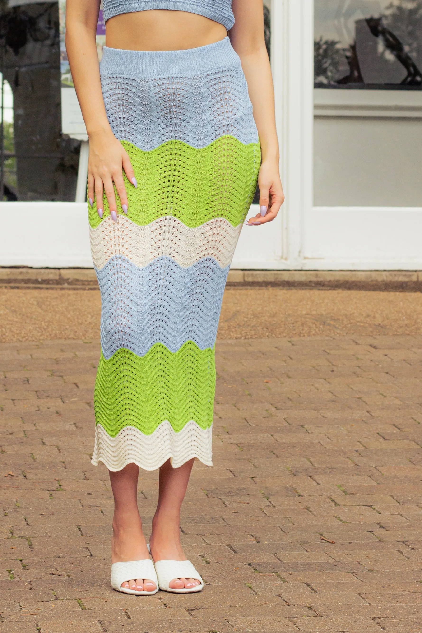 Crochet Style Wavy Pattern Pencil Skirt