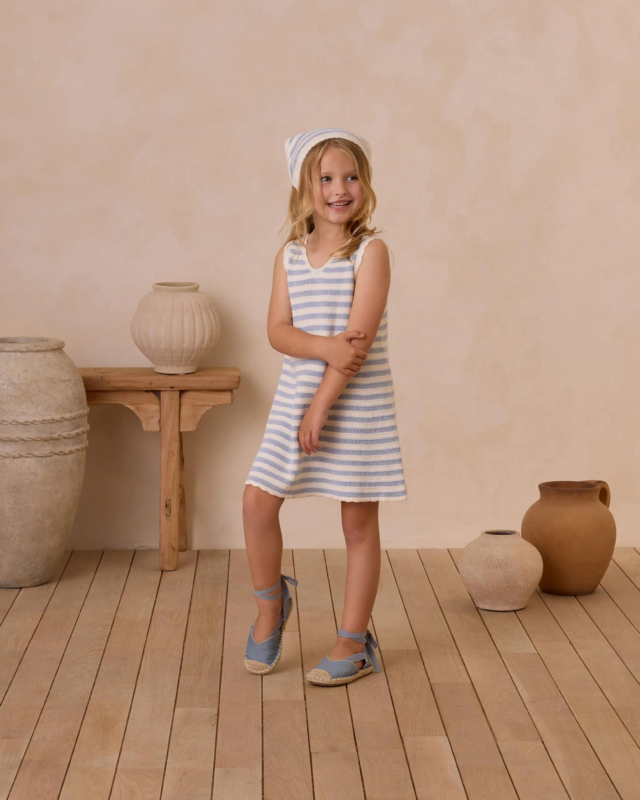 Crochet Tank Mini Dress | Blue Stripe