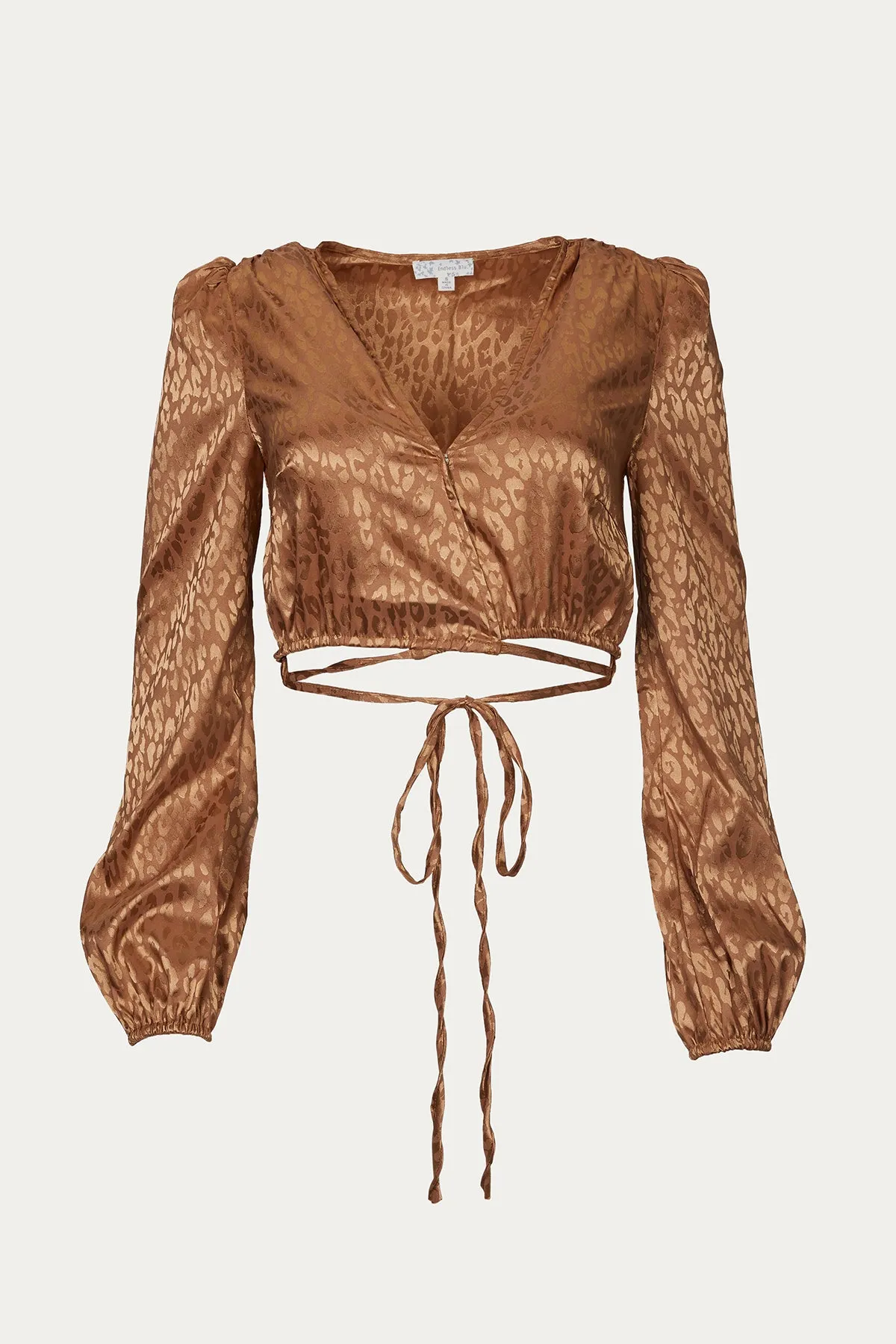 CROPPED SATIN-JACQUARD WRAP TOP