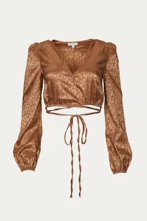 CROPPED SATIN-JACQUARD WRAP TOP