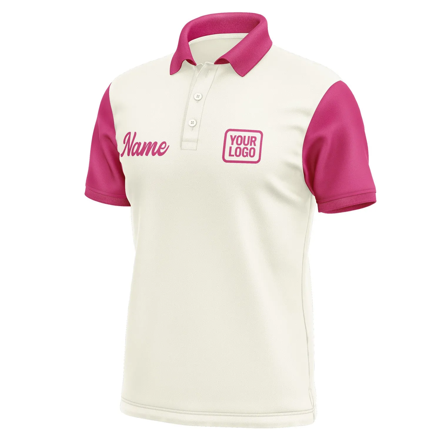 Custom Cream Pink Short-Sleeve Polo Shirt