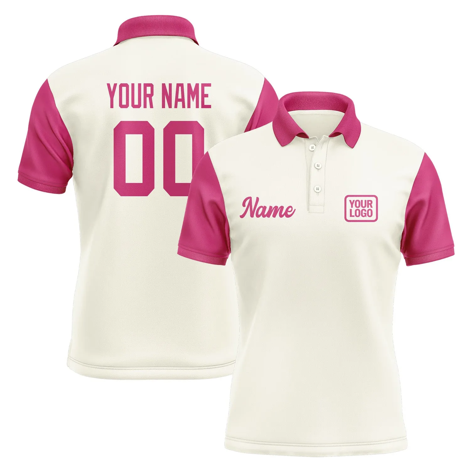 Custom Cream Pink Short-Sleeve Polo Shirt