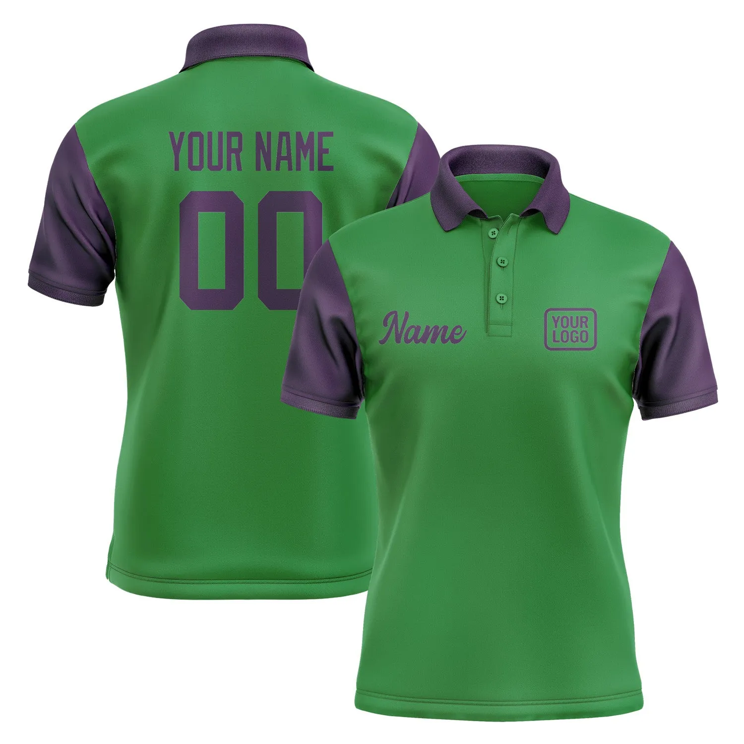 Custom Emerald Green Purple Short-Sleeve Polo Shirt