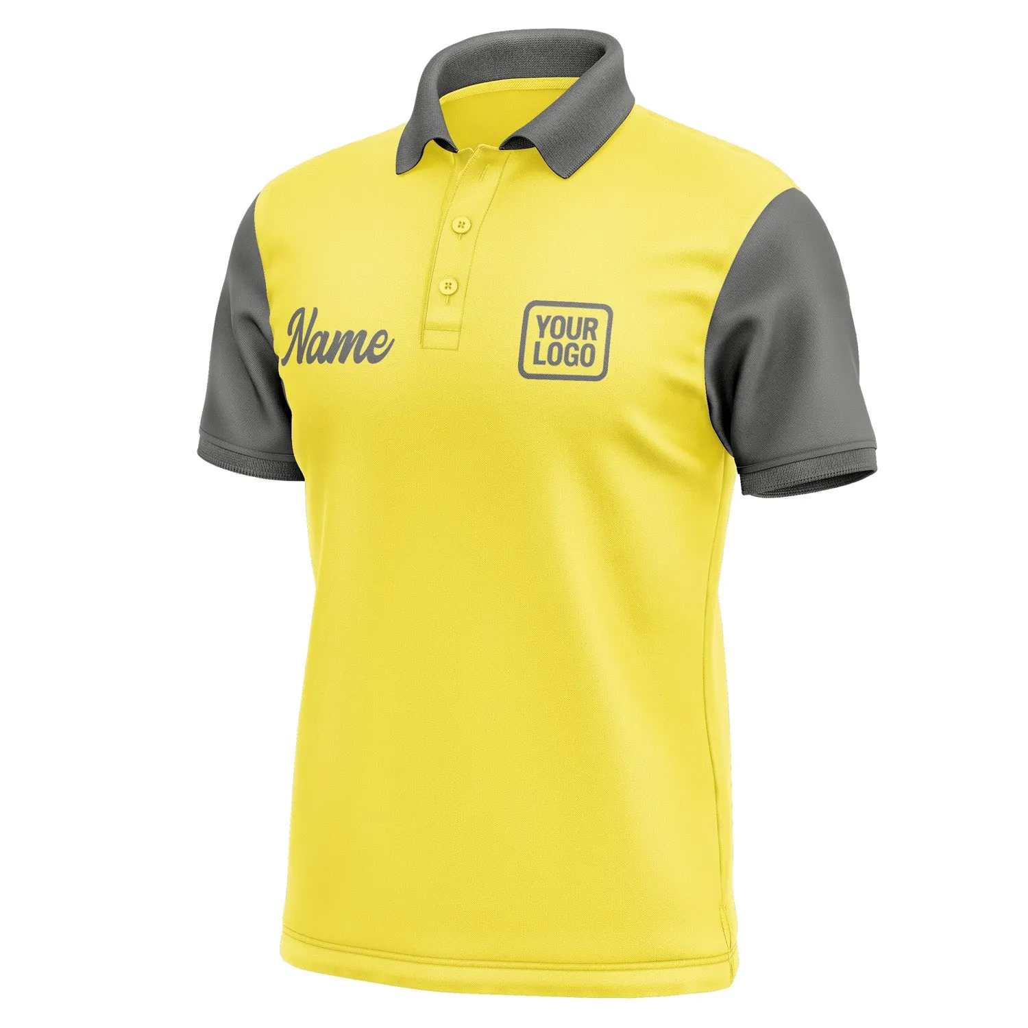 Custom Light Yellow Dark Grey Short-Sleeve Polo Shirt