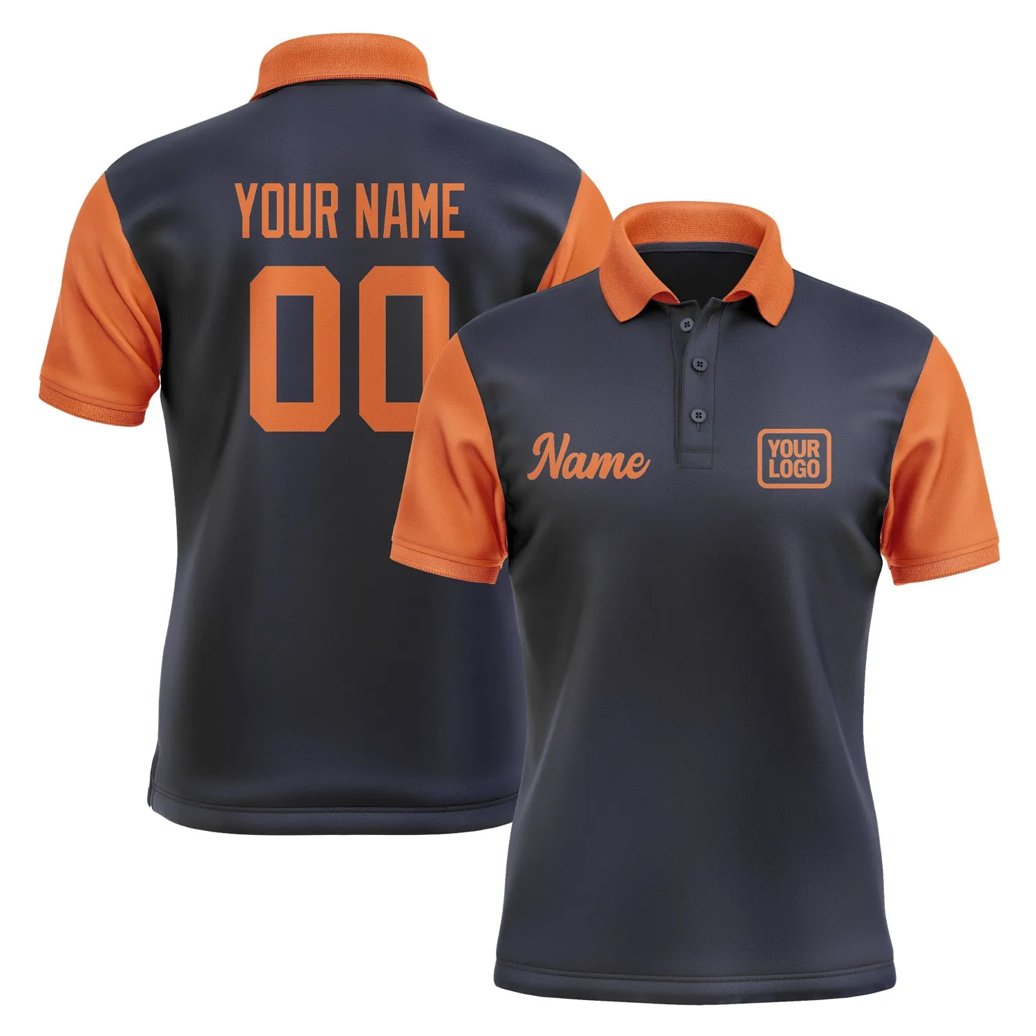 Custom Navy Orange Short-Sleeve Polo Shirt