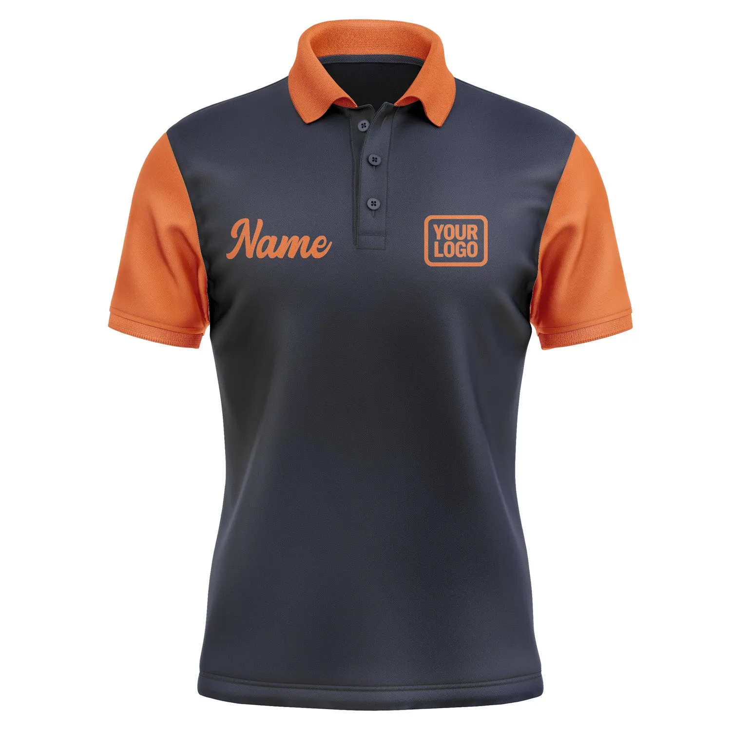Custom Navy Orange Short-Sleeve Polo Shirt