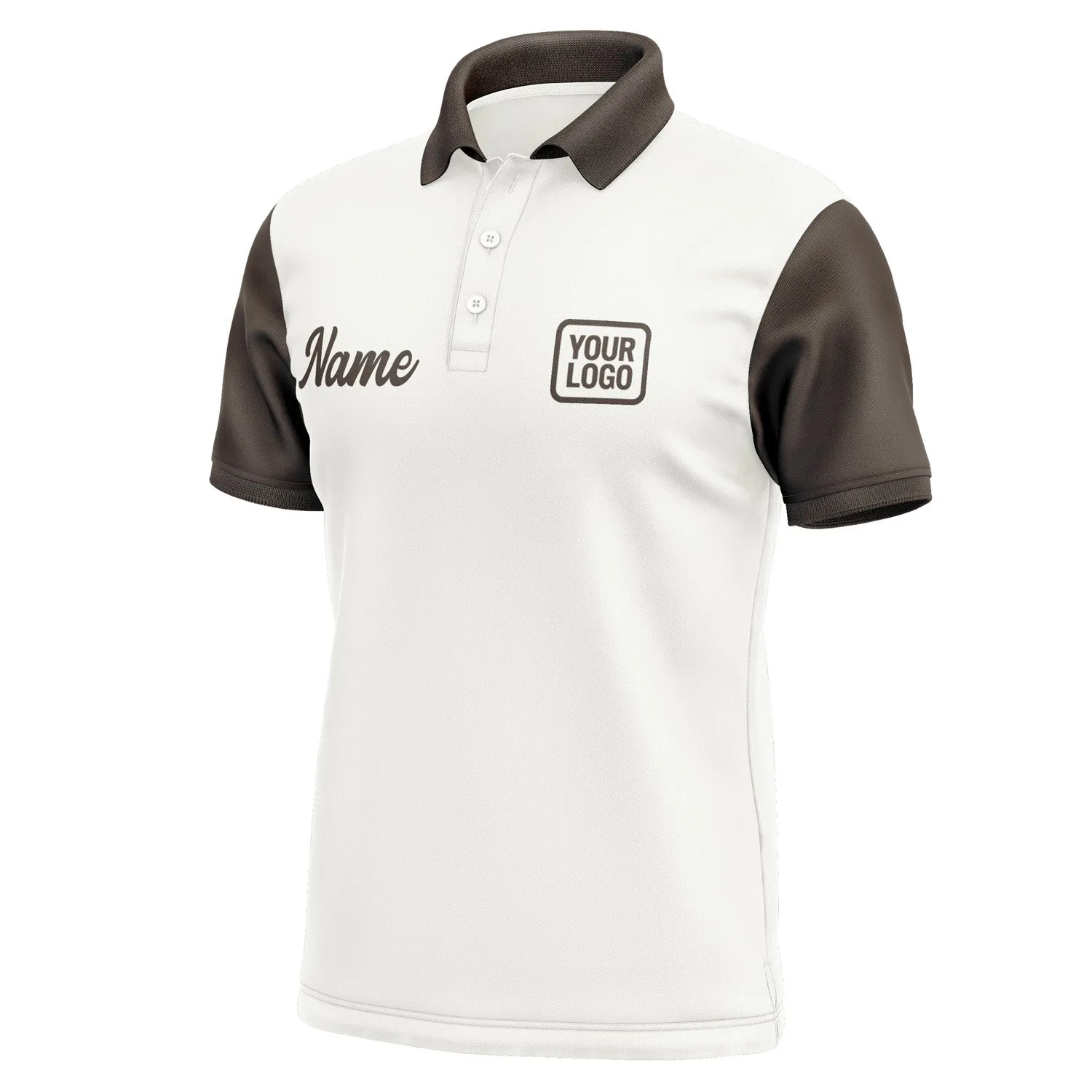 Custom White Brown Short-Sleeve Polo Shirt