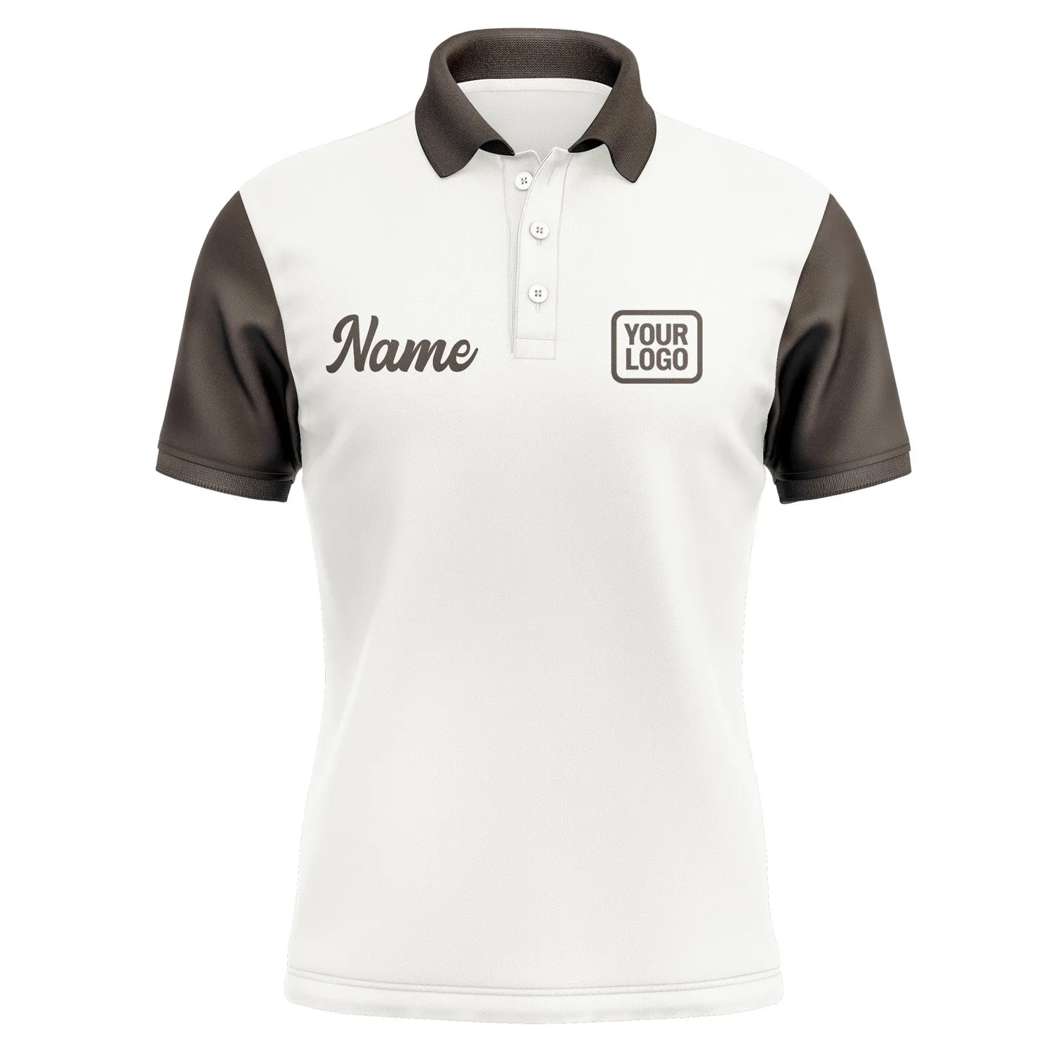 Custom White Brown Short-Sleeve Polo Shirt