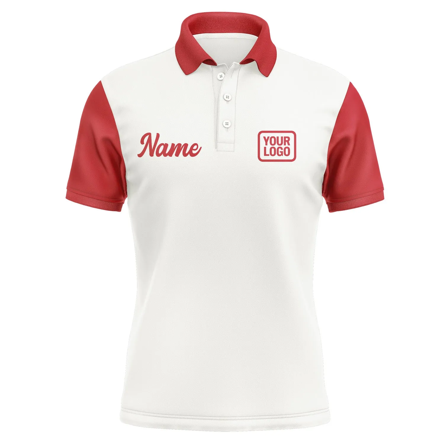 Custom White Red Short-Sleeve Polo Shirt
