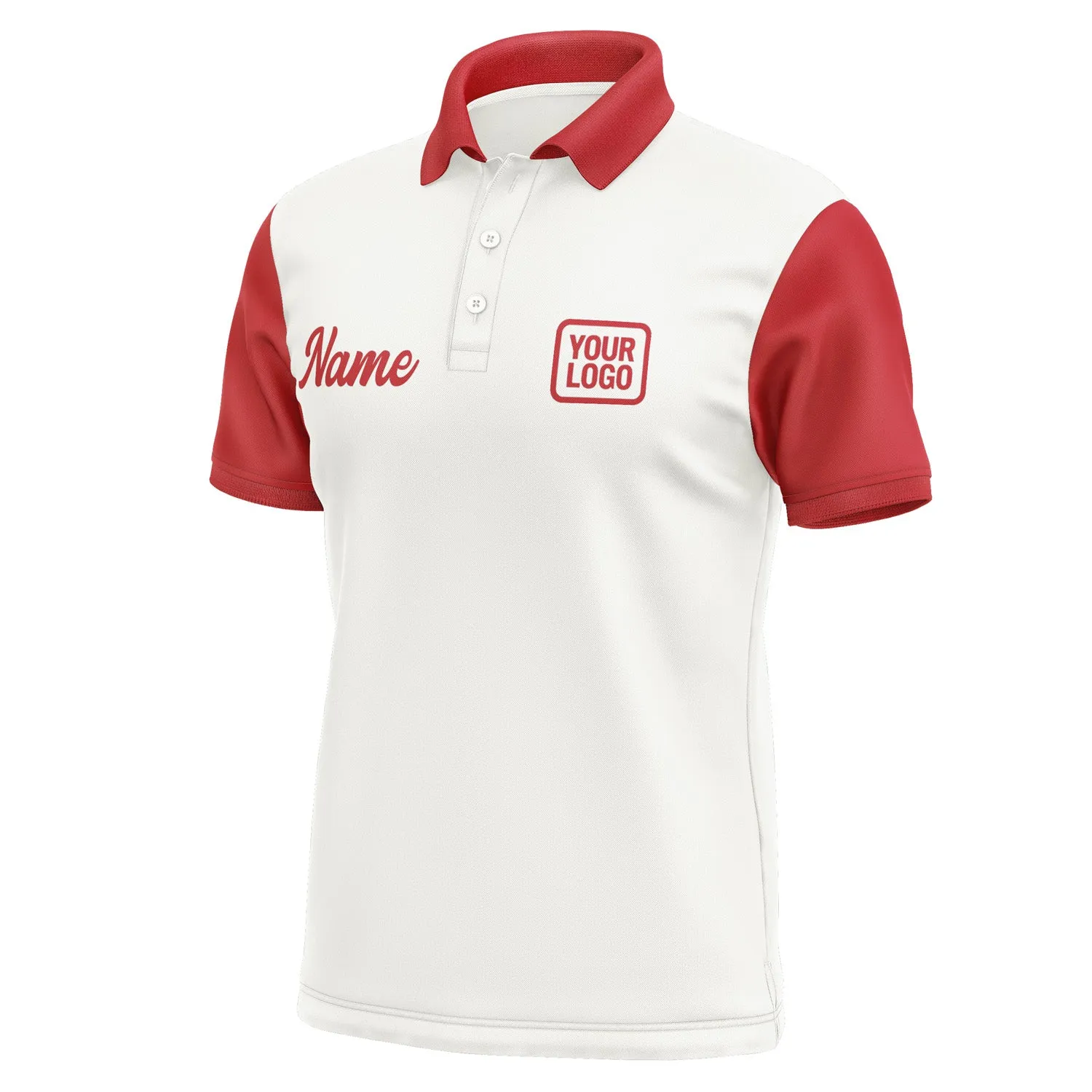 Custom White Red Short-Sleeve Polo Shirt