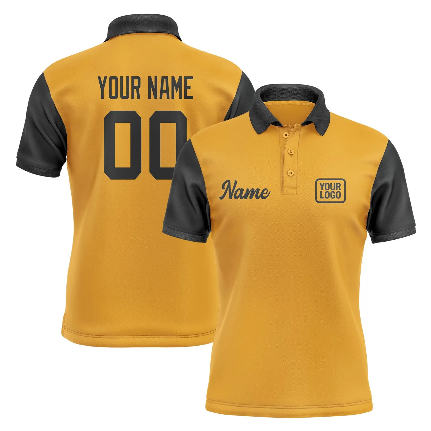 Custom Yellow Black Short-Sleeve Polo Shirt