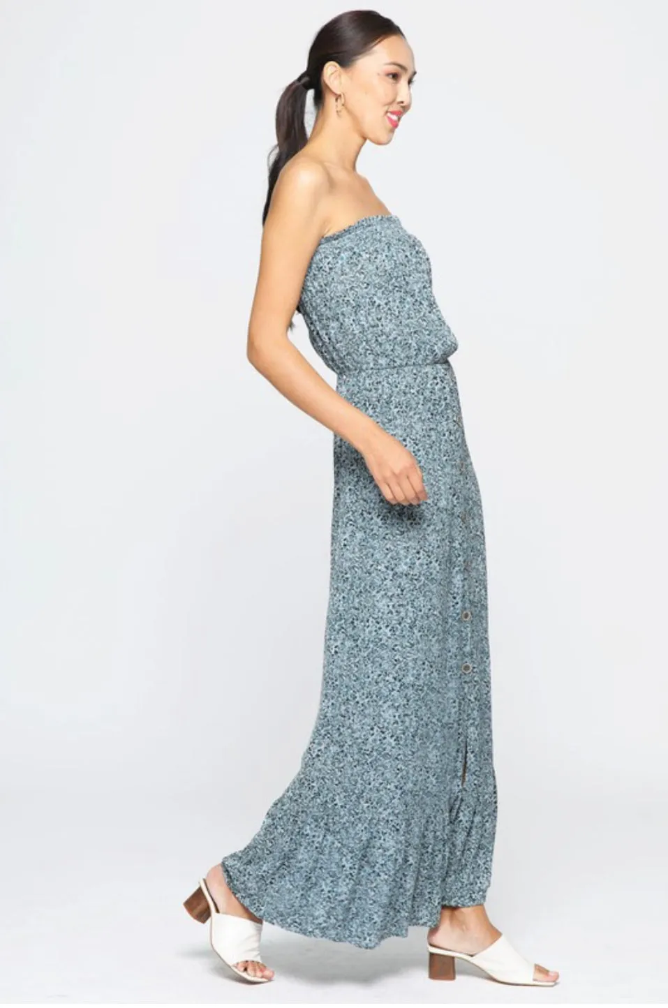 D101 STRAPLESS FLORAL MAXI DRESS