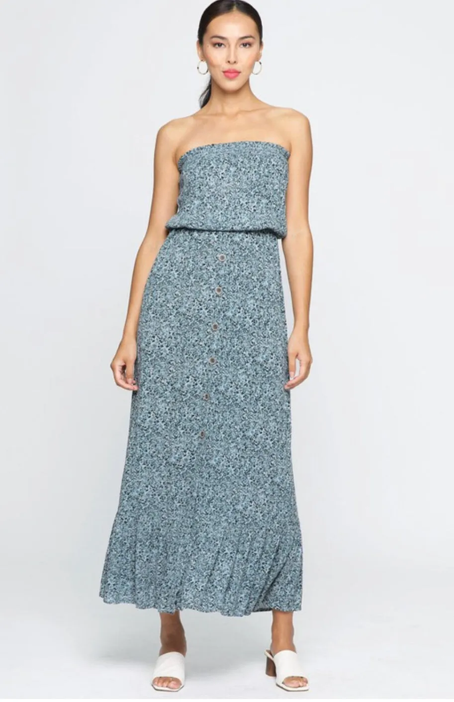 D101 STRAPLESS FLORAL MAXI DRESS