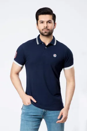Dark Blue & White Polo Shirts for Men (Pique)