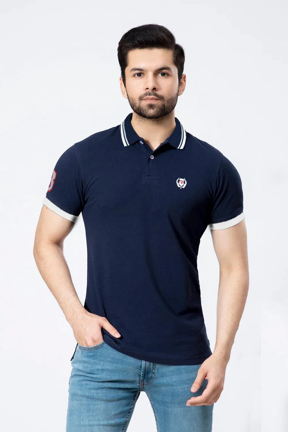 Dark Blue & White Polo Shirts for Men (Pique)