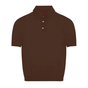 Dark Brown Short Sleeve Pure Silk Polo Shirt