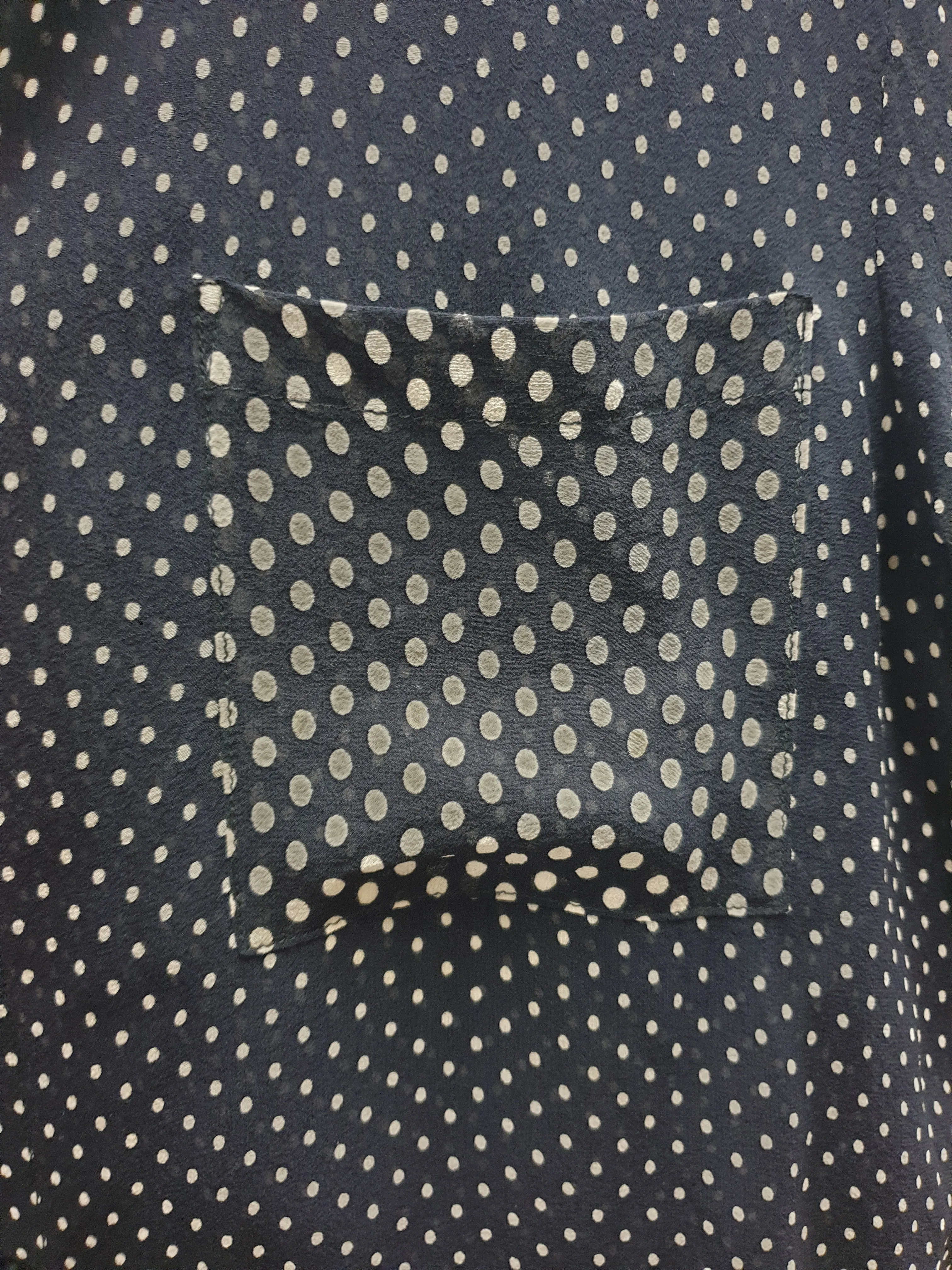 David Lawrence pure silk semi-sheer black polka dot shirt size 12