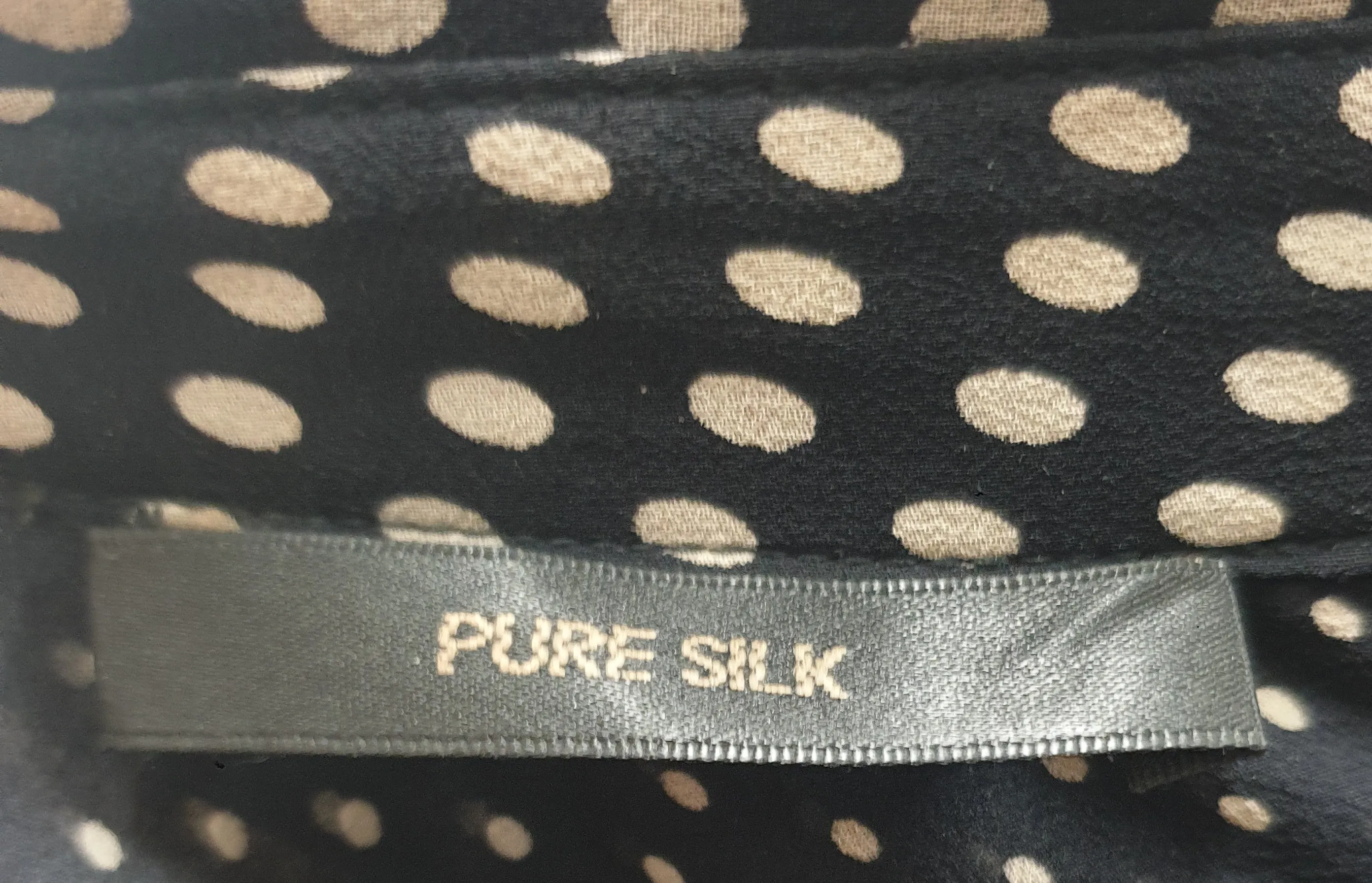 David Lawrence pure silk semi-sheer black polka dot shirt size 12