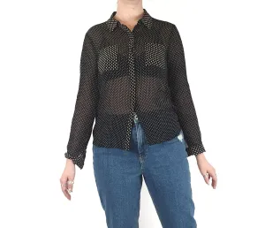 David Lawrence pure silk semi-sheer black polka dot shirt size 12