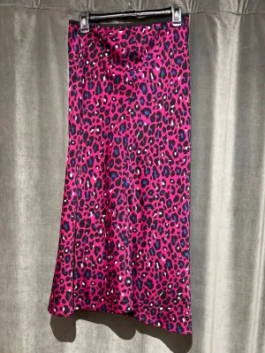 David Lerner NY Pink Leopard Midi Silk Skirt