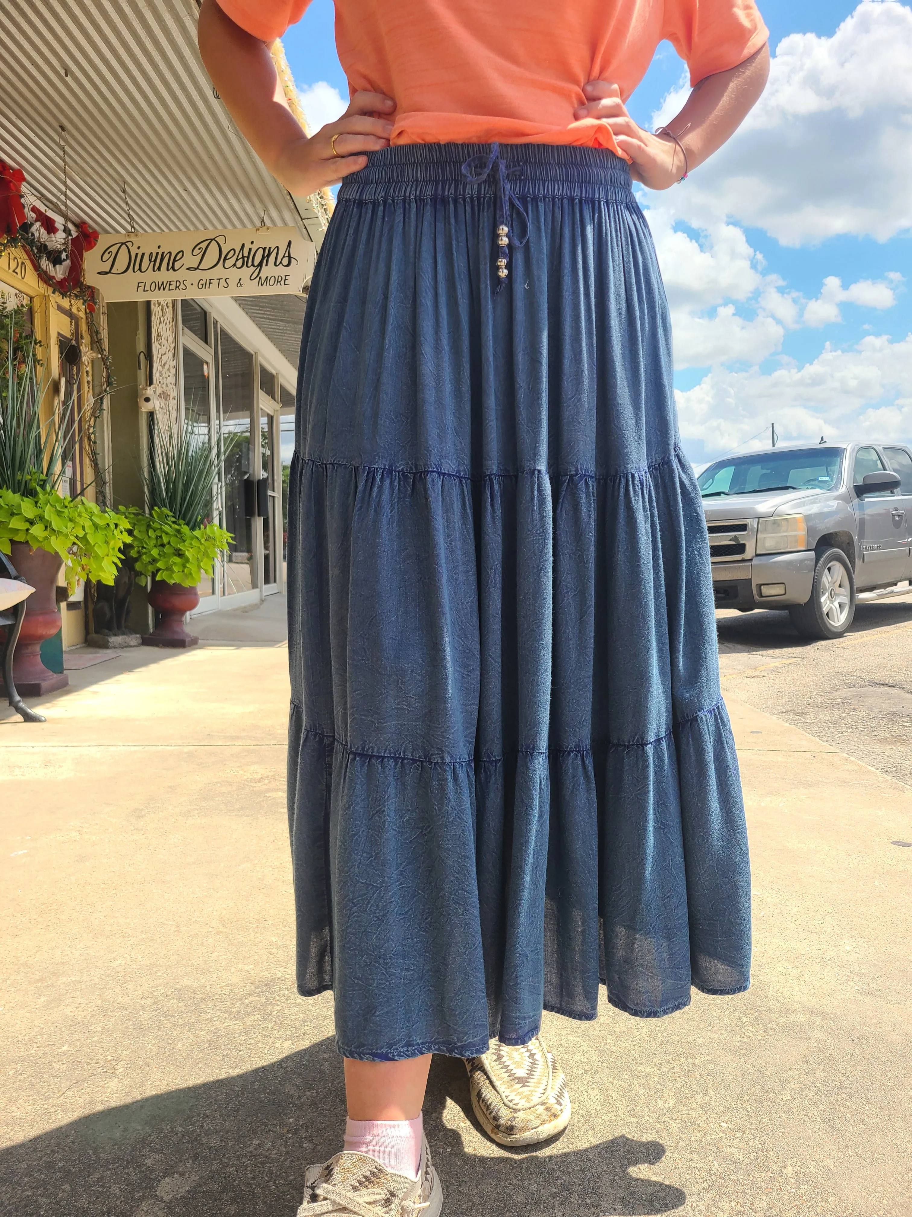 Denim Flowy Skirt