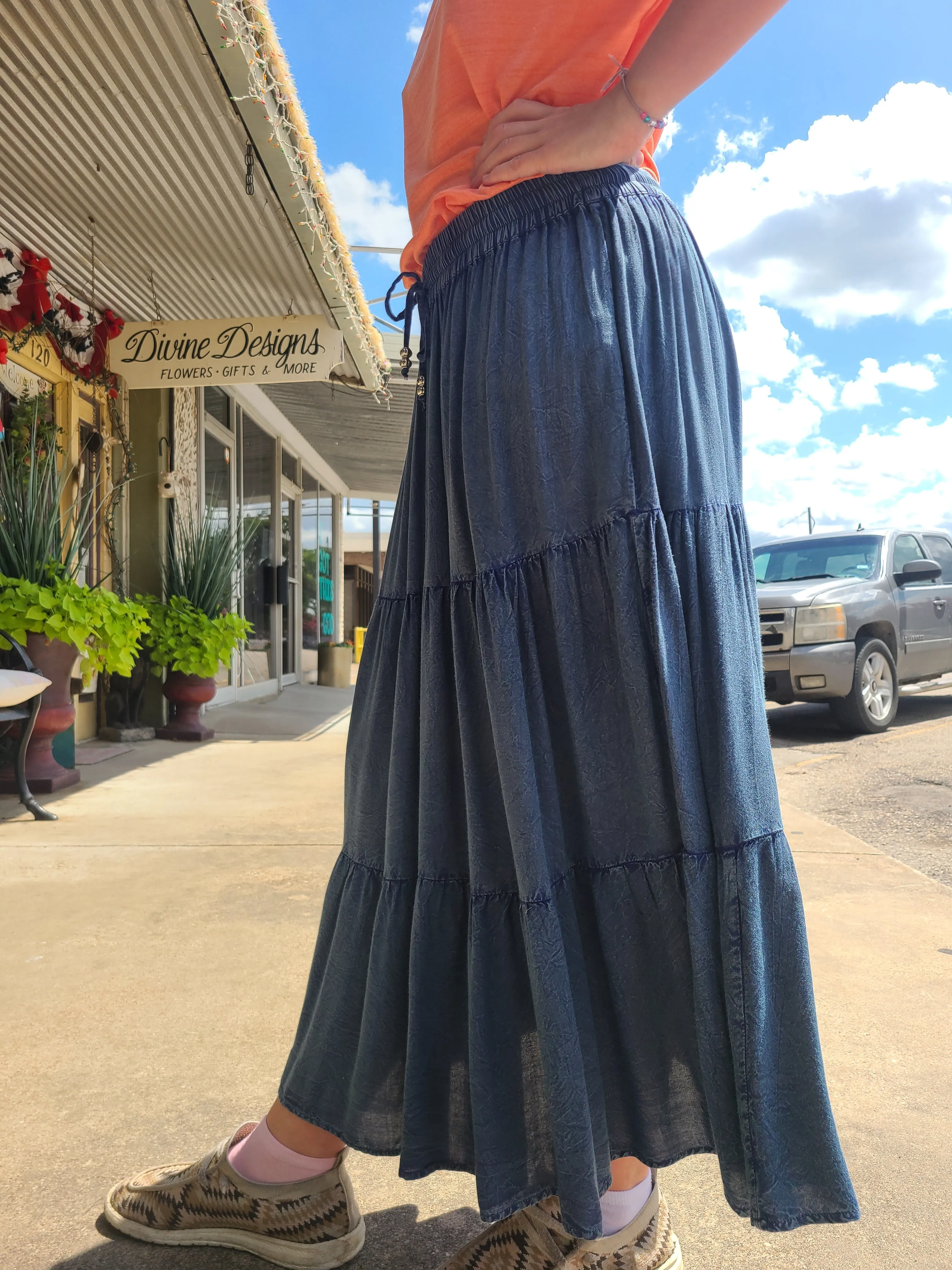 Denim Flowy Skirt
