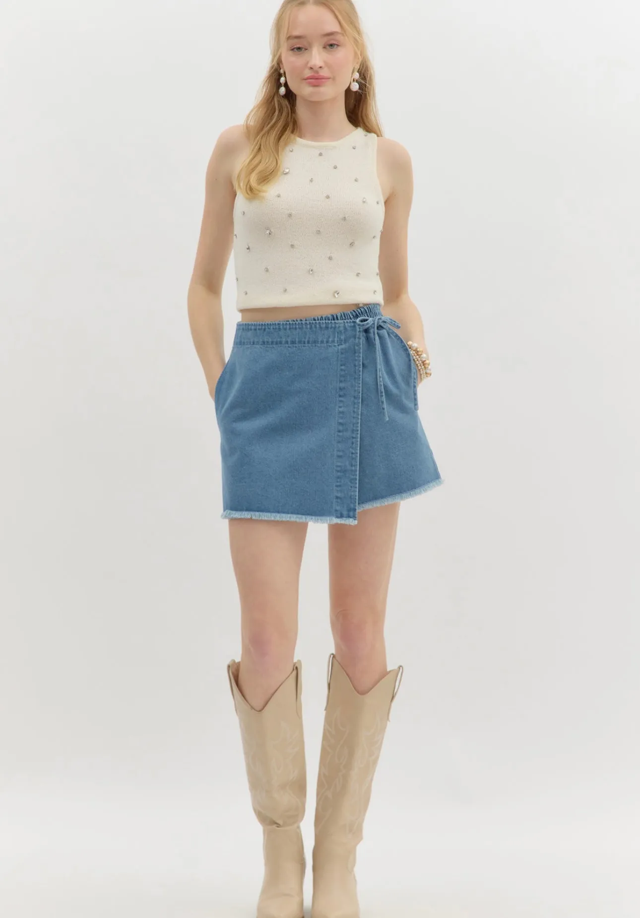 Denim Fringe Skort