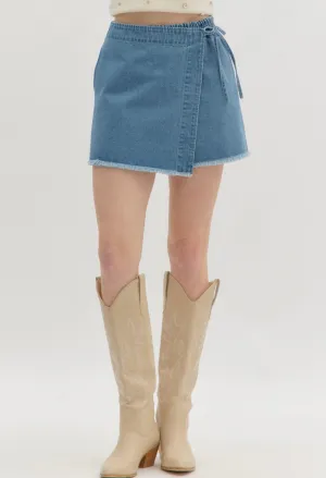 Denim Fringe Skort