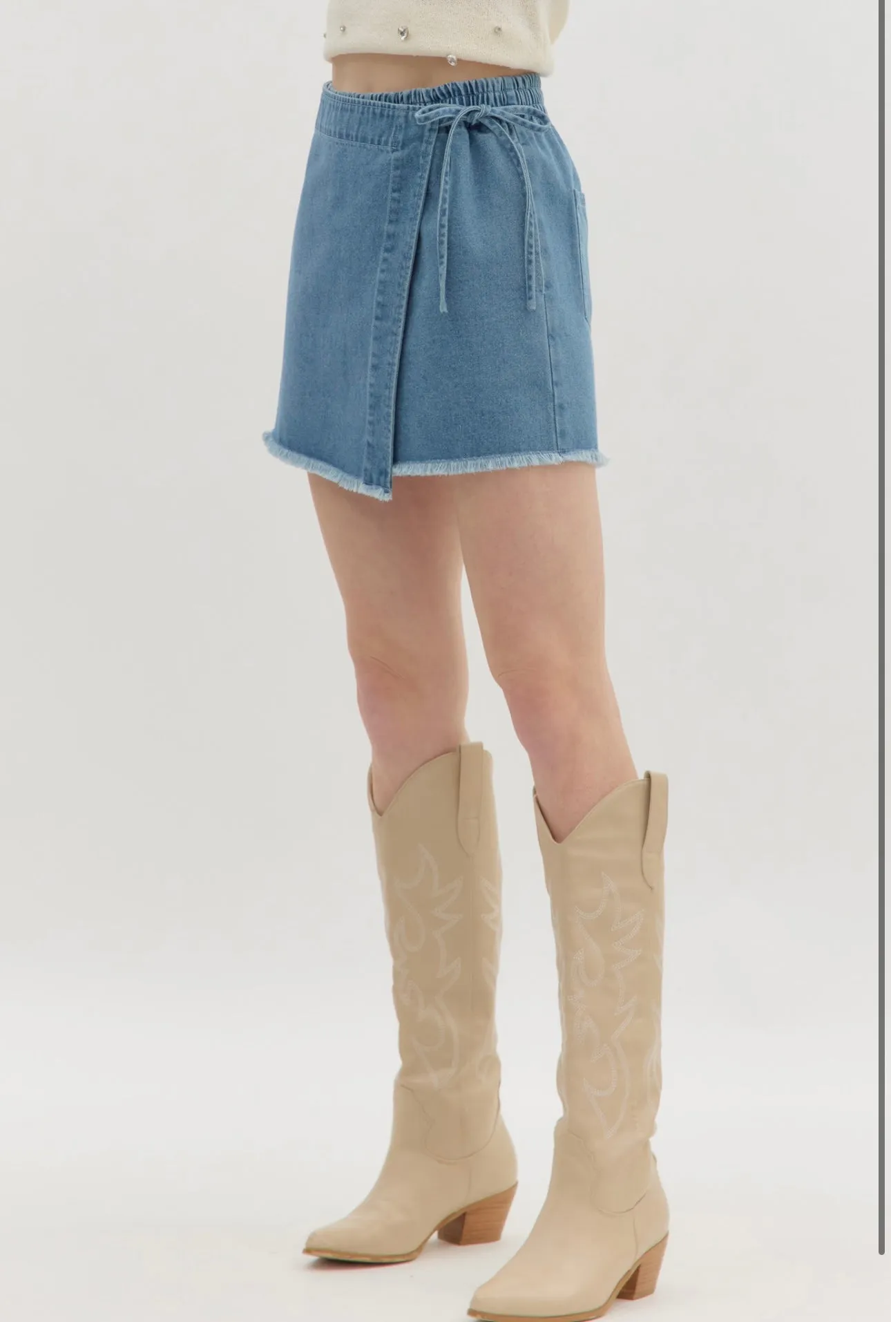 Denim Fringe Skort