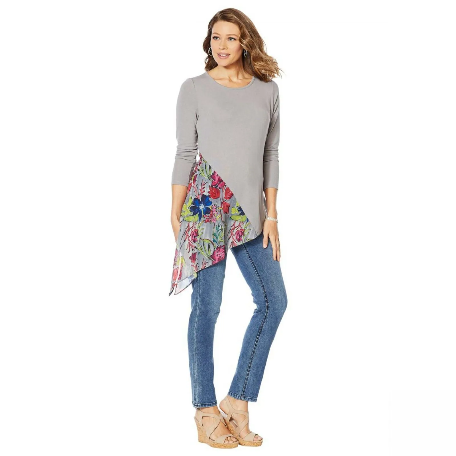 DG2 by Diane Gilman Women's Plus Size Asymmetric Combo Top