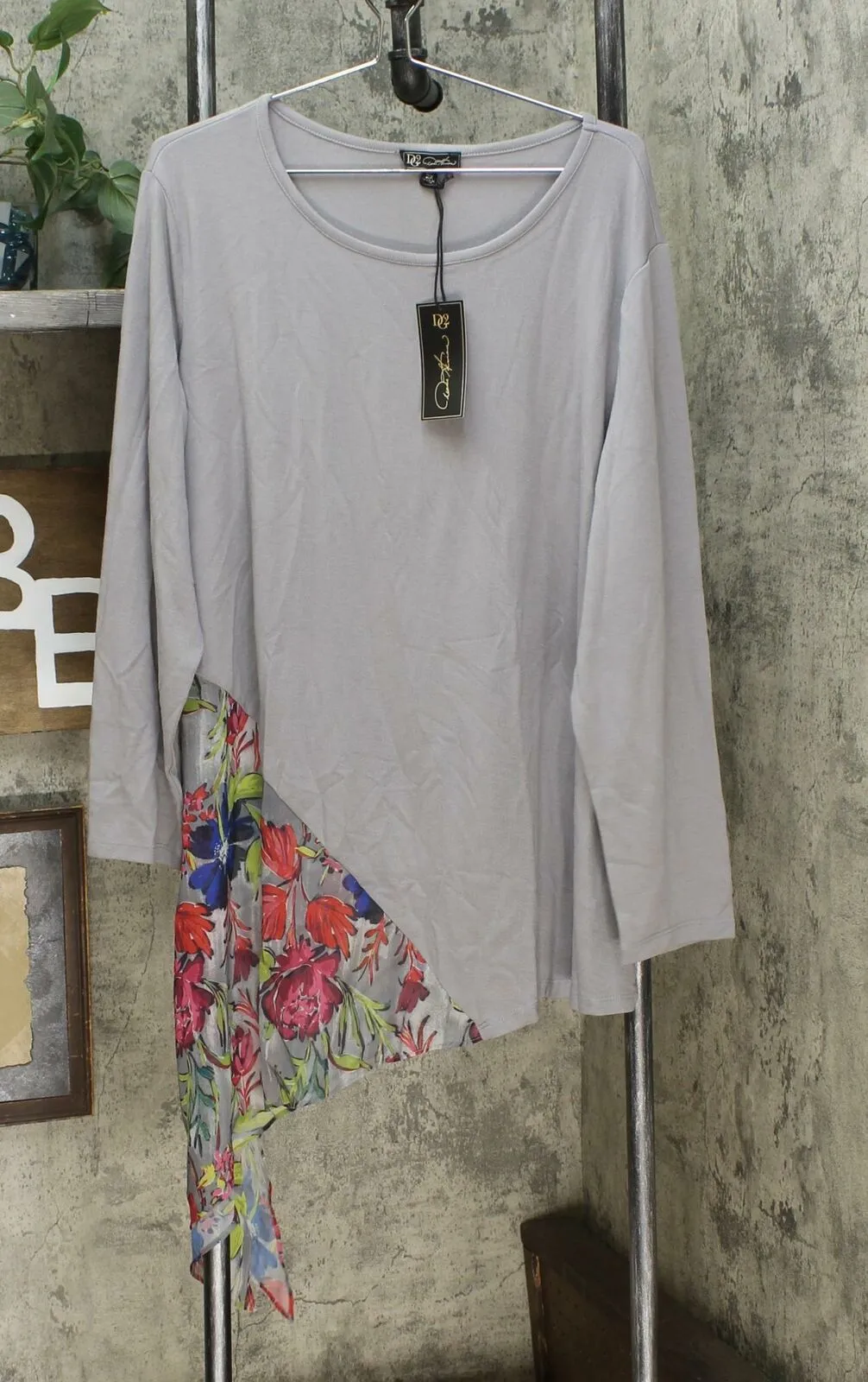 DG2 by Diane Gilman Women's Plus Size Asymmetric Combo Top
