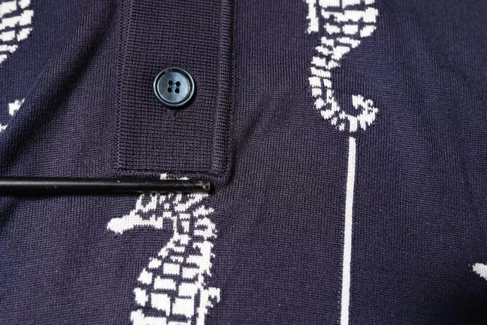 Dolce & Gabbana Dark Blue Sea Horse Collared Polo T-shirt