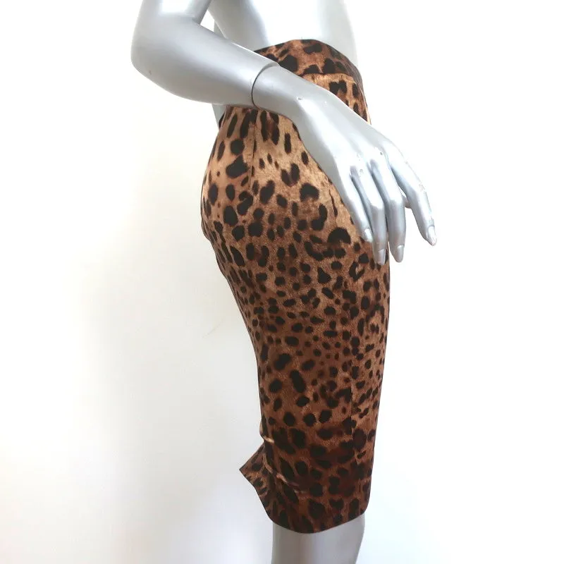Dolce & Gabbana Leopard Print Pencil Skirt Brown Stretch Silk Satin Size 40