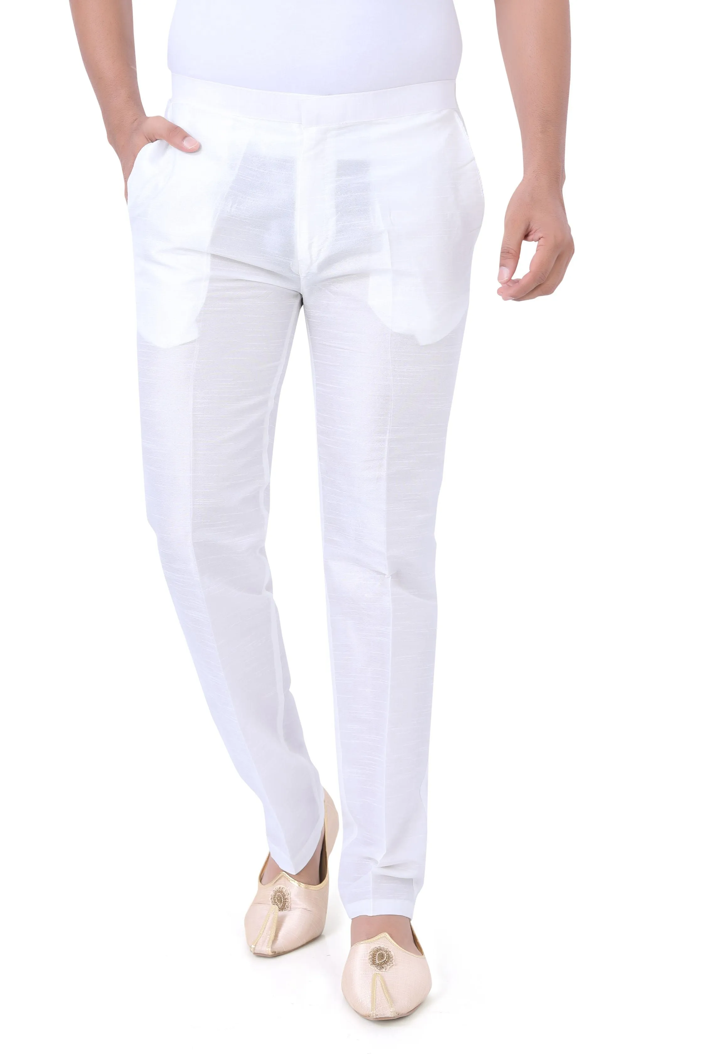 Dupion Silk Polo Pant/Trouser for Kurta, Indo western, Jodhpuri,  Sherwani in white color