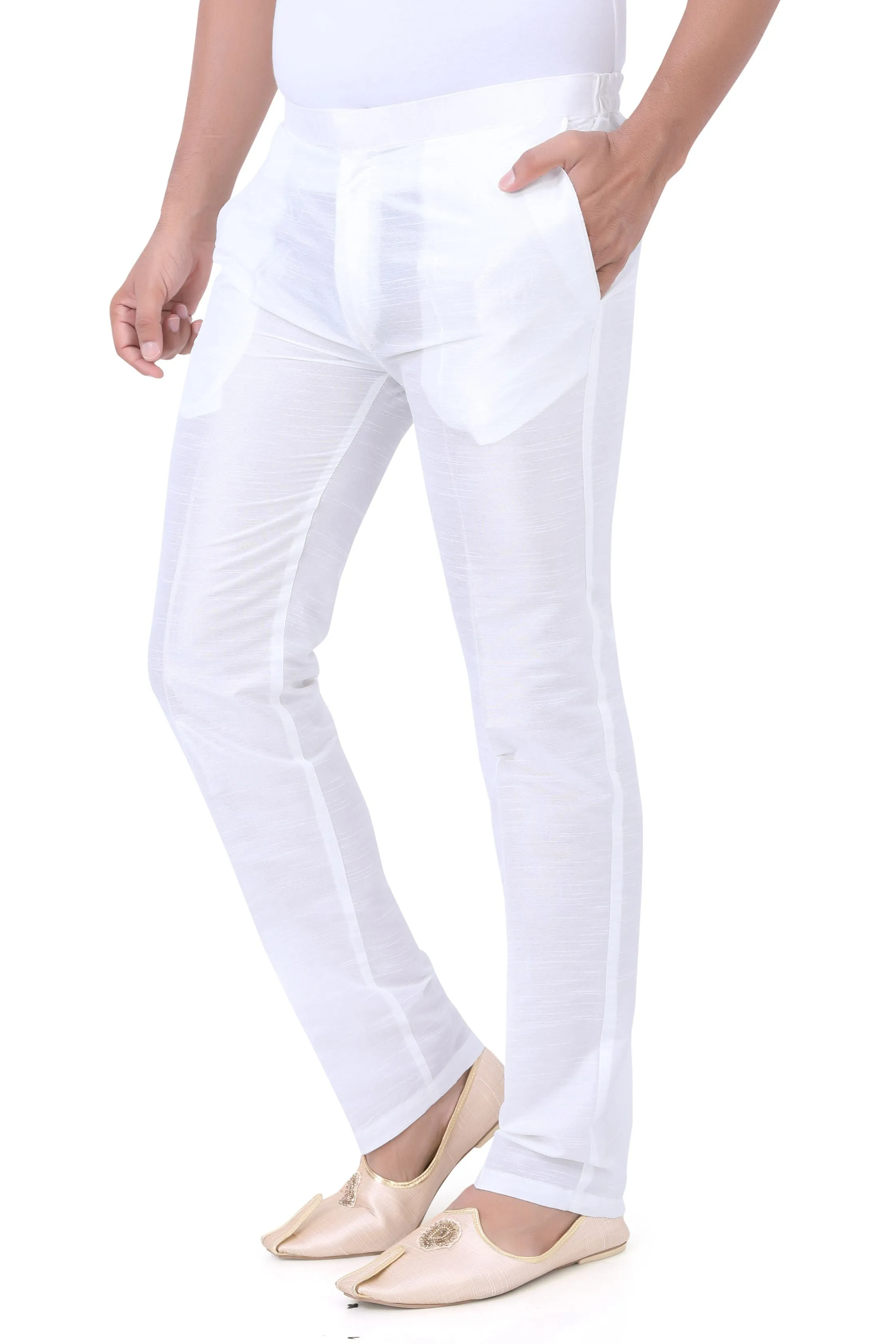 Dupion Silk Polo Pant/Trouser for Kurta, Indo western, Jodhpuri,  Sherwani in white color