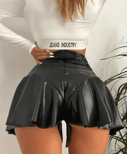 Eedele Faux Leather Pleated Shorts for Fashion Lovers