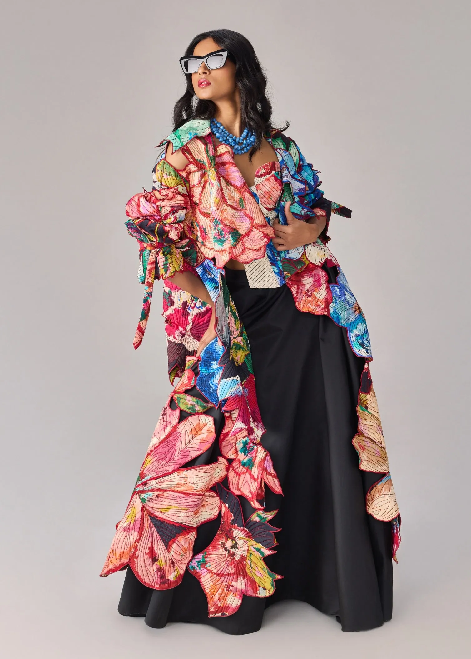 Effie multicolor coat, corset and skirt