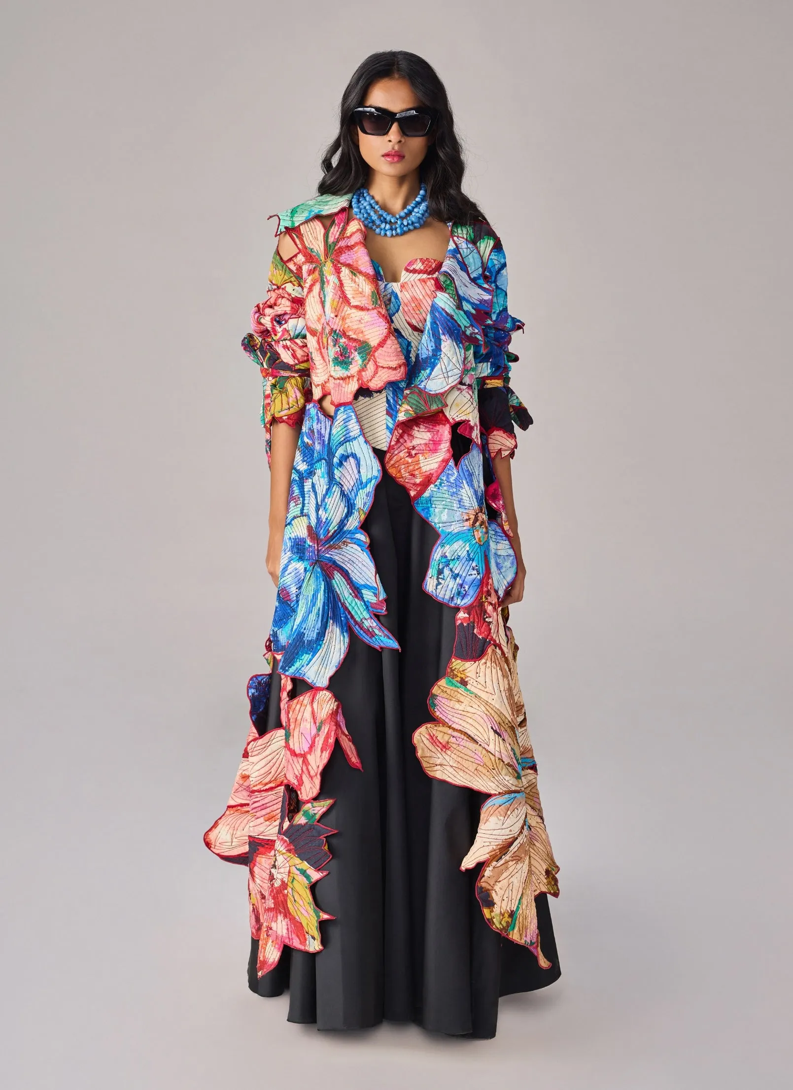 Effie multicolor coat, corset and skirt