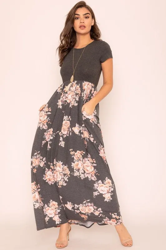 EG fashion Plus Short Sleeve Floral Maxi Dress