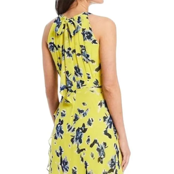 Eliza J Sleeveless Halter Neck Ruffle Thigh High Slit Floral Print Maxi dress